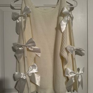 Elegant White Sweater with Satin Bows